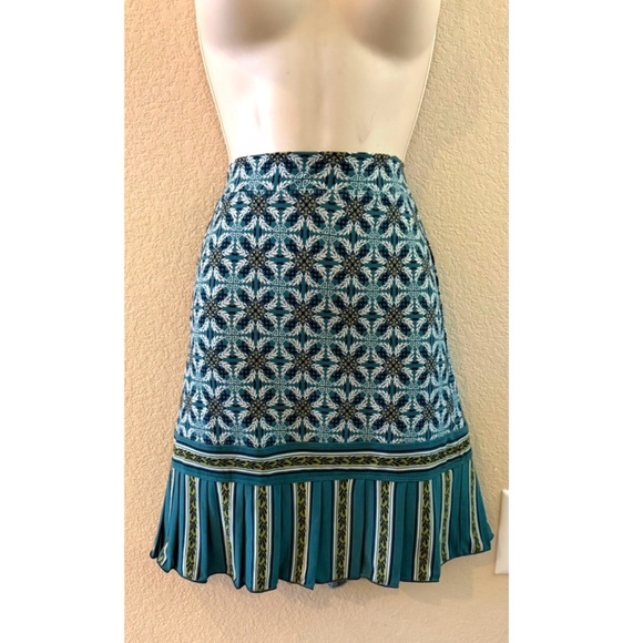 Max Studio Dresses & Skirts - Max Studio Teal Patterned A-Line Skirt with Striped Ruffle Hem